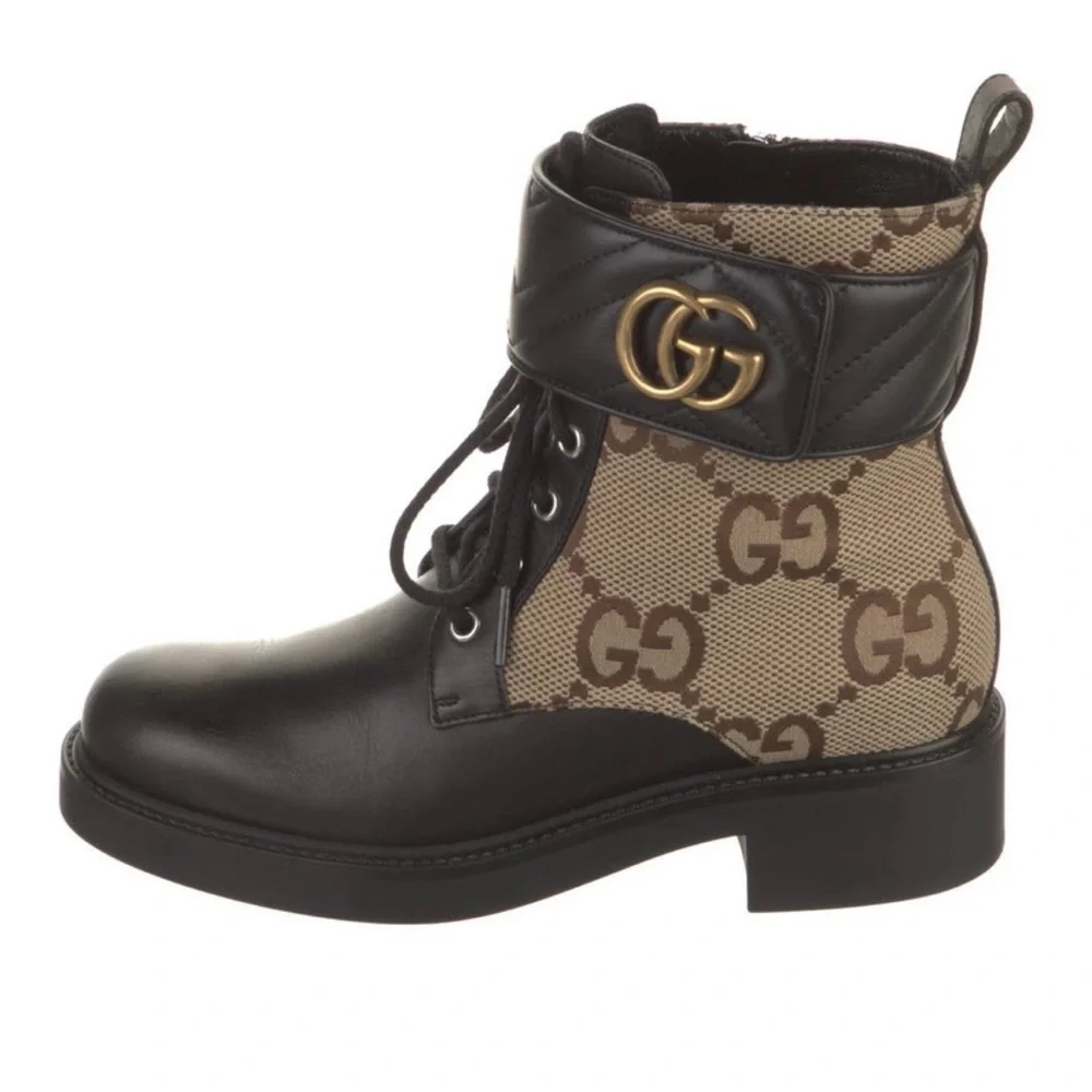 Gucci Double GG Canvas & Leather Combat Boots - Picture 3 of 7